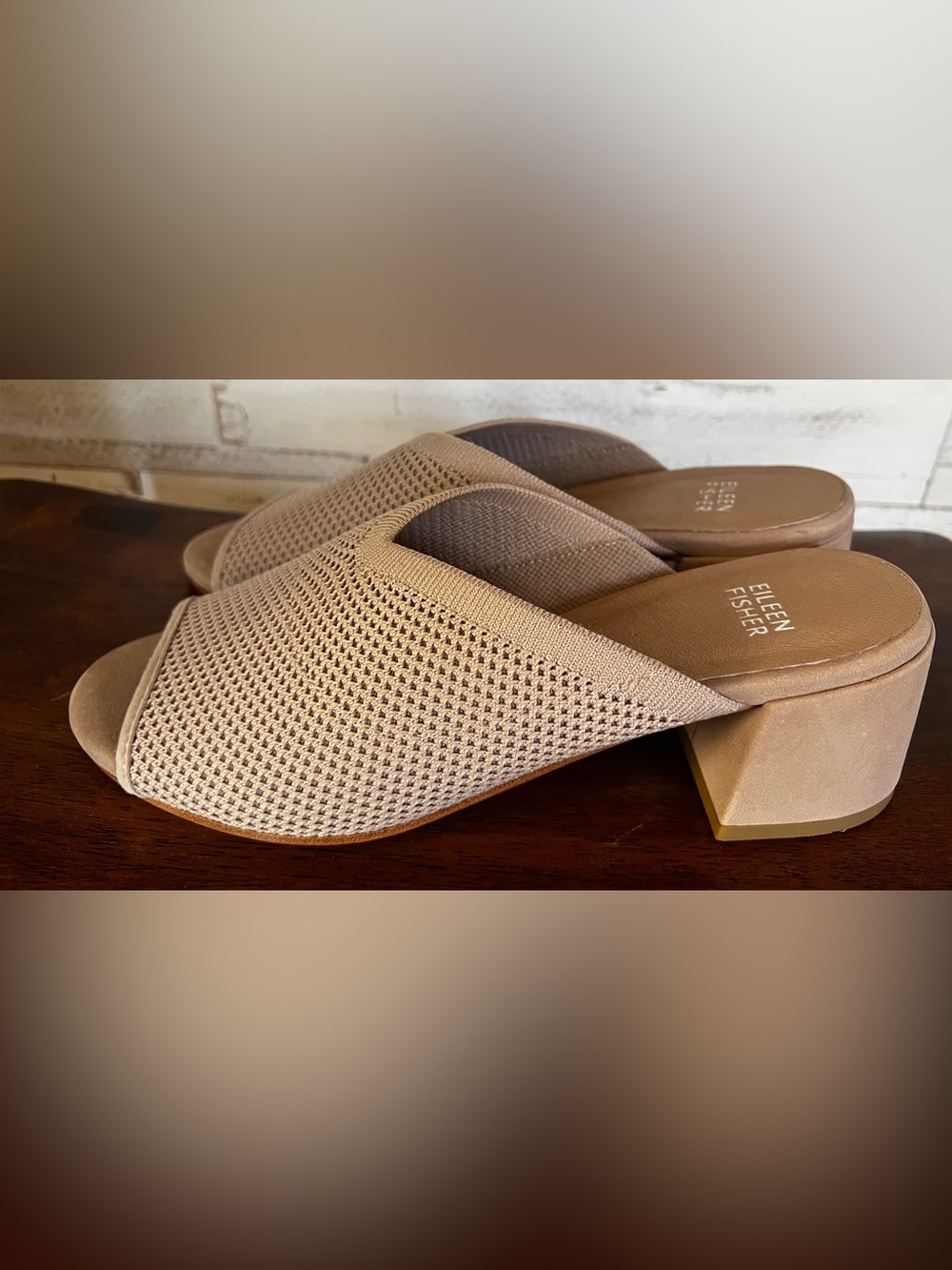 Eileen Fisher Fave Block Heel Slide Sandal Knit Open-Toe Mule, Blush. Size 9